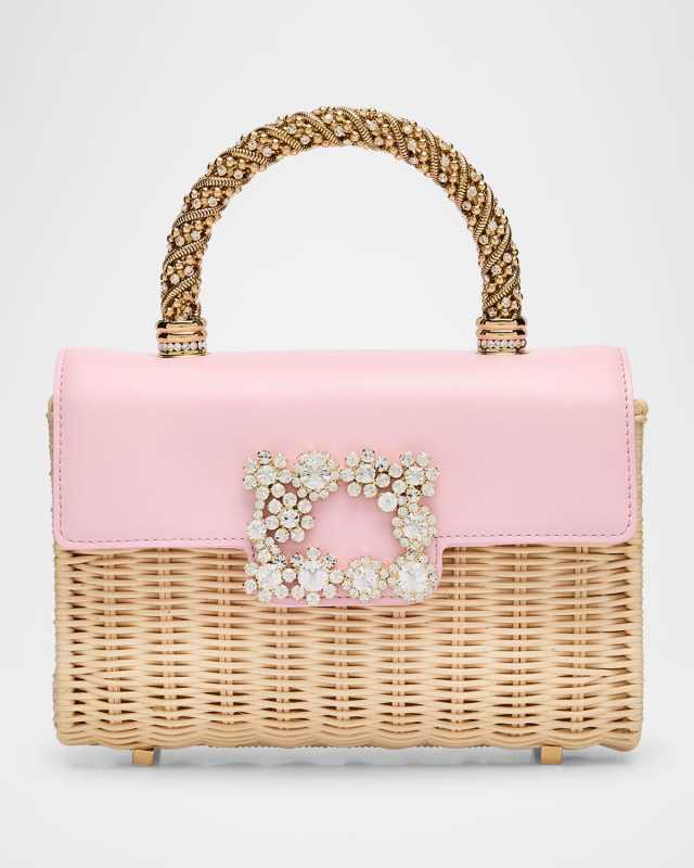 Flower Strass Bamboo Wicker Shoulder Bag